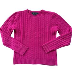 Lauren Ralph Lauren Women 100% Cashmere Cable Knit Sweater Hot Pink Small Luxury